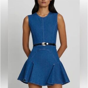 7 For All Mankind Denim Flounce Mini Dress in Medium Wash Blue Denim Size Small